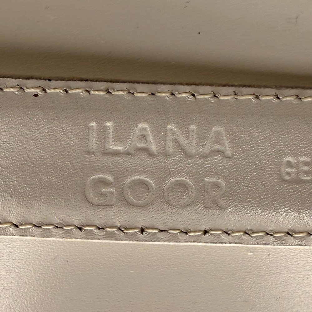 Ilana Goor White Leather Belt Sculptural Gold Buckle Vintage Artisan Designer M - Picture 6 of 9